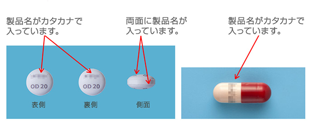 画像:錠剤やカプセルに製品名を表示する取り組みを行っています